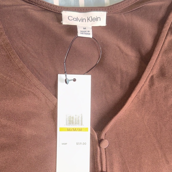Calvin Klein Brown Button-Front V-Neck Top - Picture 2 of 5